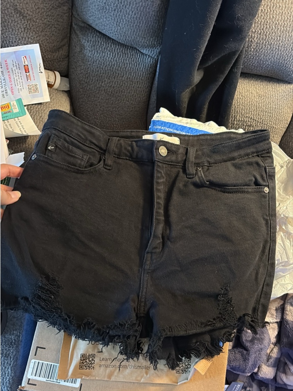 KanCan Black Distressed Frayed Hem Jean Shorts